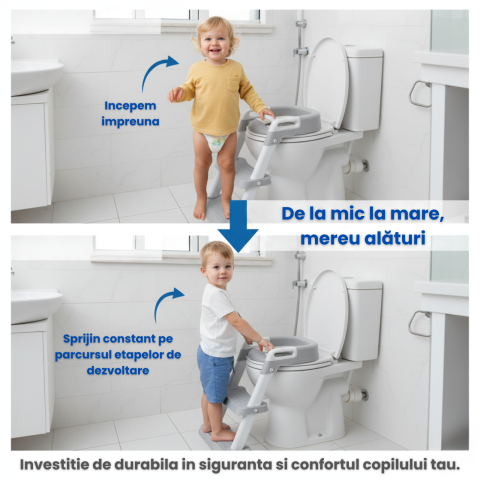 Reductor WC copii cu scarita HASEPE, pliabil, cu trepte si manere antiderapante, sezut moale PU pentru confort sporit, sigur si usor de depozitat [7]