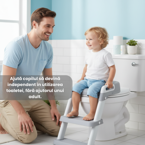 Reductor WC copii cu scarita HASEPE, pliabil, cu trepte si manere antiderapante, sezut moale PU pentru confort sporit, sigur si usor de depozitat [5]