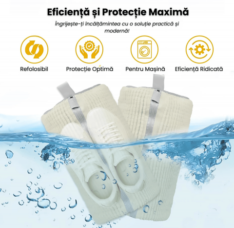 Sac Spalat Incaltaminte HASEPE, Protectie Pantofi in Masina de Spalat, Fibra Moale, Material Rezistent, Fermoar Premium, 39x19 cm, Alb [3]