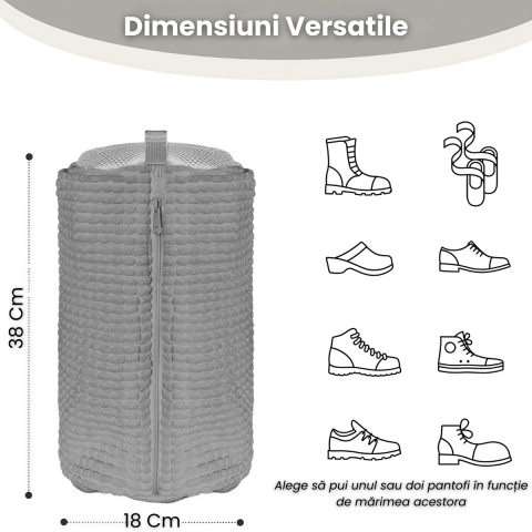 Sac Spalat Incaltaminte HASEPE, Protectie Pantofi in Masina de Spalat, Fibra Moale, Material Rezistent, Fermoar Premium, 39x19 cm, Gri [2]