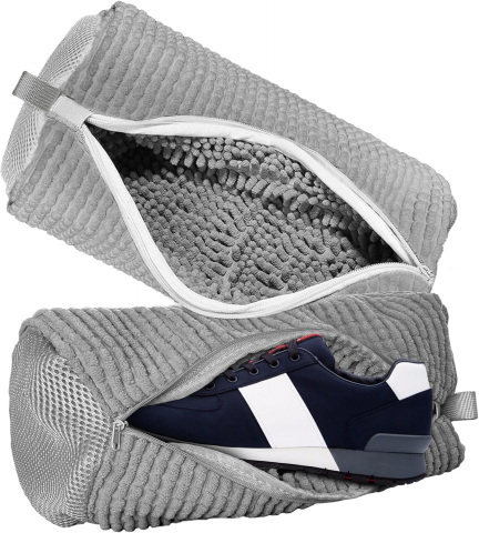 Accesorii uscatoare rufe - Sac Spalat Incaltaminte HASEPE, Protectie Pantofi in Masina de Spalat, Fibra Moale, Material Rezistent, Fermoar Premium, 39x19 cm, Gri
