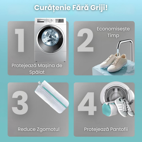 Sac Spalat Incaltaminte HASEPE pentru Masina de Spalat, Protectie Pantofi, Fibra Moale, Material Rezistent, Fermoar Premium, 39x19 cm, Alb/Albastru [1]