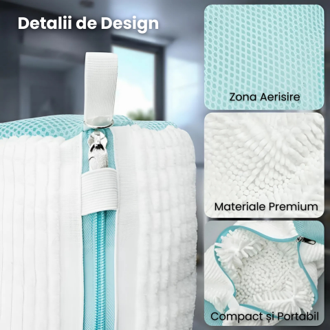 Sac Spalat Incaltaminte HASEPE pentru Masina de Spalat, Protectie Pantofi, Fibra Moale, Material Rezistent, Fermoar Premium, 39x19 cm, Alb/Albastru [3]
