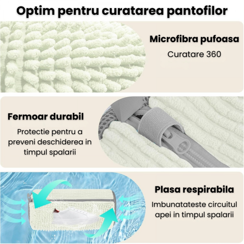 Sac Spalat Incaltaminte HASEPE pentru Masina de Spalat, Protectie Pantofi, Fibra Moale, Material Rezistent, Fermoar Premium, 39x19 cm, Alb/Gri [2]