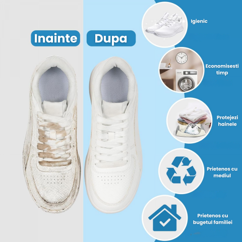Sac Spalat Incaltaminte HASEPE pentru Masina de Spalat, Protectie Pantofi, Fibra Moale, Material Rezistent, Fermoar Premium, 39x19 cm, Alb/Gri [1]