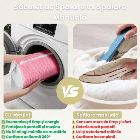 Sac Spalat Incaltaminte HASEPE pentru Masina de Spalat, Protectie Pantofi, Fibra Moale, Material Rezistent, Fermoar Premium, 39x19 cm, Roz [1]