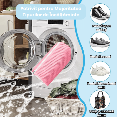 Sac Spalat Incaltaminte HASEPE pentru Masina de Spalat, Protectie Pantofi, Fibra Moale, Material Rezistent, Fermoar Premium, 39x19 cm, Roz [5]