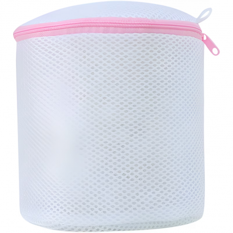 Accesorii uscatoare rufe - Saculet pentru spalat lenjerie intima Home Sweet Paradise, plasa dubla protectie, fermoar rezistent, reutilizabil, pentru masina de spalat si uscator, 17x16 cm, alb roz
