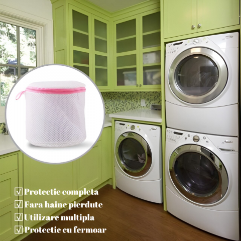 Saculet pentru spalat lenjerie intima Home Sweet Paradise, plasa dubla protectie, fermoar rezistent, reutilizabil, pentru masina de spalat si uscator, 17x16 cm, alb roz [6]