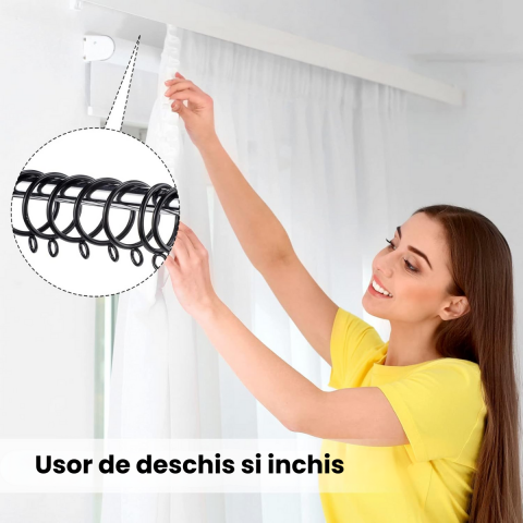 Set 10 Inele Perdea Home Sweet Paradise, Plastic Rezistent, Diametru 4 cm, Gri, Montaj Rapid, Glisare Silentioasa, Accesorii Ferestre [3]