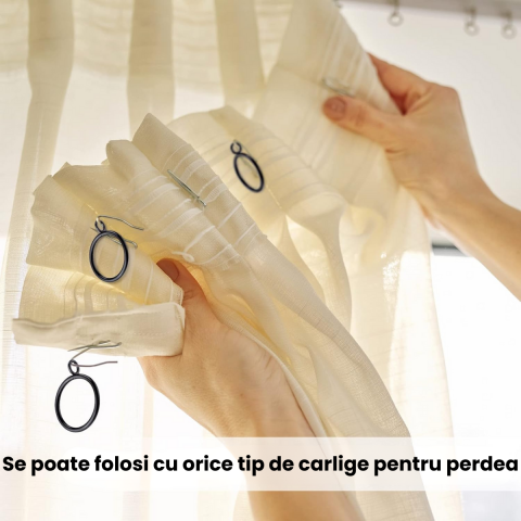 Set 10 Inele Perdea Home Sweet Paradise, Plastic Rezistent, Diametru 4 cm, Gri, Montaj Rapid, Glisare Silentioasa, Accesorii Ferestre [2]