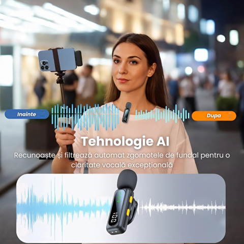 Set 2 Microfoane Lavaliera Wireless HASEPE cu Afisaj Digital, Anulare Zgomot 360, Raza 30m, 4 Moduri Sunet, Compatibile iPhone, Android, PC, iPad, Tableta, Autonomie 14h [4]