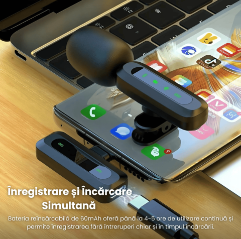 Set 2 Microfoane Lavaliera Wireless USB-C HASEPE, Anulare Zgomot, Compatibile Android, iPhone, Tableta, PC, Plug & Play, Autonomie 12H, Ideale pentru Vlog, TikTok, YouTube, Podcast [4]