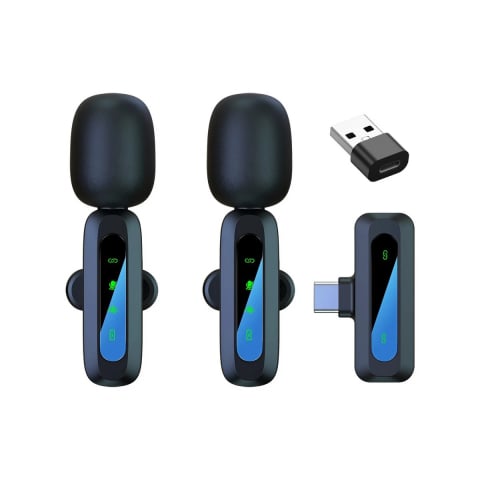 Microfoane - Set 2 Microfoane Lavaliera Wireless USB-C HASEPE, Anulare Zgomot, Compatibile Android, iPhone, Tableta, PC, Plug & Play, Autonomie 12H, Ideale pentru Vlog, TikTok, YouTube, Podcast