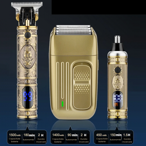 Masina de Tuns si Aparat de Ras HASEPE Profesional 3 in 1, Trimmer Nas, Rezistenta la Apa, Lame Auto-Ascutite, Afisaj LCD, Incarcare USB, Accesorii Incluse, Baterie 1500 mAh, Design Ergonomic [1]