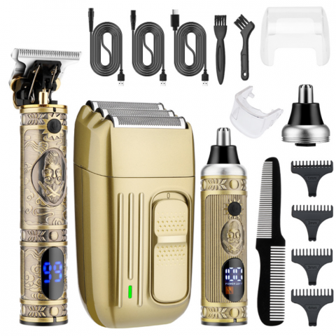 Masina de Tuns si Aparat de Ras HASEPE Profesional 3 in 1, Trimmer Nas, Rezistenta la Apa, Lame Auto-Ascutite, Afisaj LCD, Incarcare USB, Accesorii Incluse, Baterie 1500 mAh, Design Ergonomic [0]