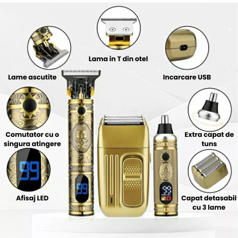 Masina de Tuns si Aparat de Ras HASEPE Profesional 3 in 1, Trimmer Nas, Rezistenta la Apa, Lame Auto-Ascutite, Afisaj LCD, Incarcare USB, Accesorii Incluse, Baterie 1500 mAh, Design Ergonomic [7]