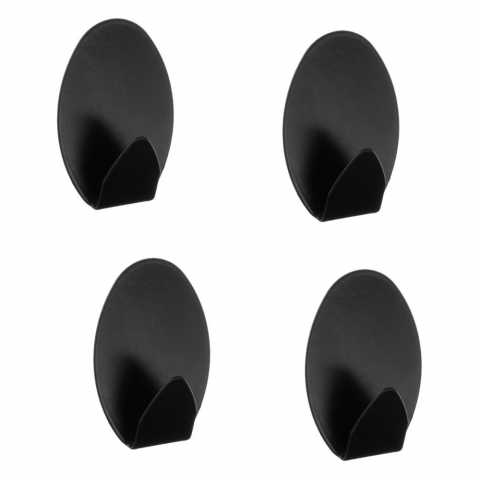 Suporturi si accesorii de baie - Set 4 Cuiere Autoadezive Baie, Carlige Metalice Negre, Organizare Prosoape si Accesorii, Fixare Fara Gauri, 3,5x5 cm, Design Modern