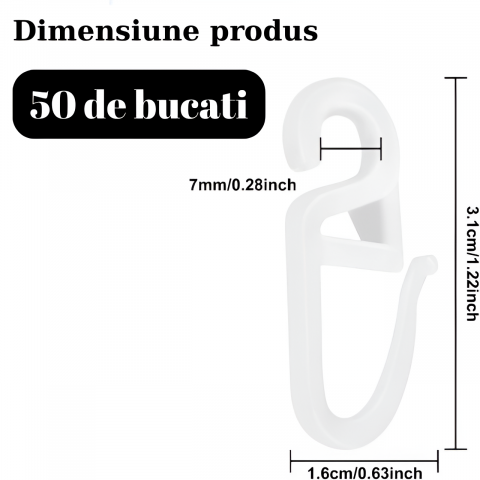 Set 50 Carlige Perdea Home Sweet Paradise, Plastic Rezistent, Culoare Alb, Accesorii pentru Sine si Draperii [5]