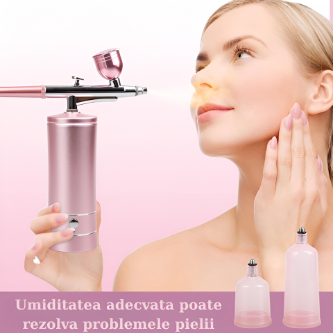 Set Aerograf Airbrush Portabil cu Compresor HASEPE, Fara Fir, Duza 0.3mm, Reincarcabil USB, pentru Manichiura, Pictura, Tatuaje, Ornare Torturi, Roz [1]