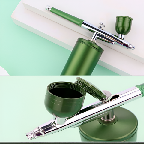 Set aerograf portabil cu compresor HASEPE, pulverizator de mana, Duza 0,3mm, fara fir, pentru manichiura, pictura corp, tatuaj semipermanent, ornare torturi, Verde [2]