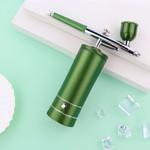 Set aerograf portabil cu compresor HASEPE, pulverizator de mana, Duza 0,3mm, fara fir, pentru manichiura, pictura corp, tatuaj semipermanent, ornare torturi, Verde [1]