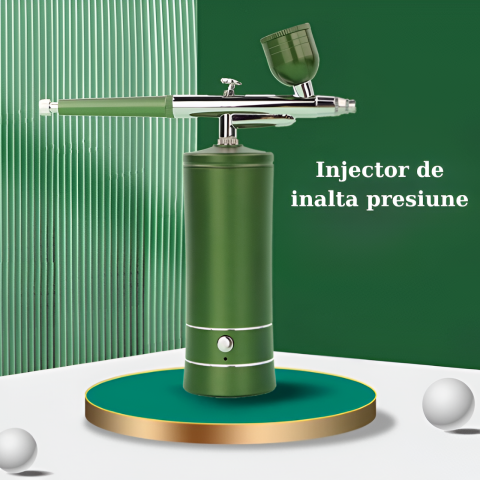 Set aerograf portabil cu compresor HASEPE, pulverizator de mana, Duza 0,3mm, fara fir, pentru manichiura, pictura corp, tatuaj semipermanent, ornare torturi, Verde [3]