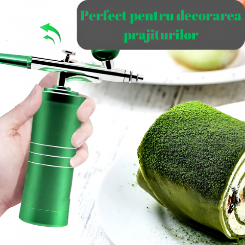 Set aerograf portabil cu compresor HASEPE, pulverizator de mana, Duza 0,3mm, fara fir, pentru manichiura, pictura corp, tatuaj semipermanent, ornare torturi, Verde [5]