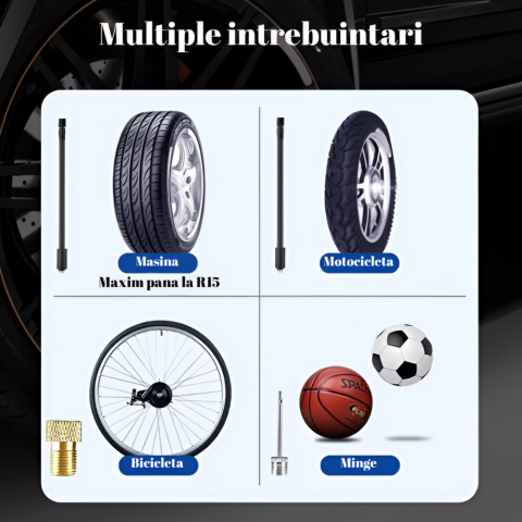 Set pompa aer auto electrica si kit reparatie HASEPE, afisaj digital LCD, Lanterna LED, Portabila, Reincarcare USB, baterie 4000 mAh, Manometru digital, 10,3 bar, Negru [2]