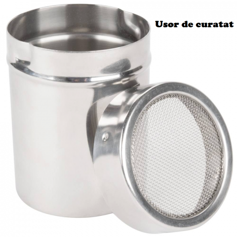 Solnita Pudra Inox 300 ml, cu Sita Fina si Capac, pentru Zahar Pudra, Cacao, Scortisoara, Decorare Cappuccino si Prajituri [3]