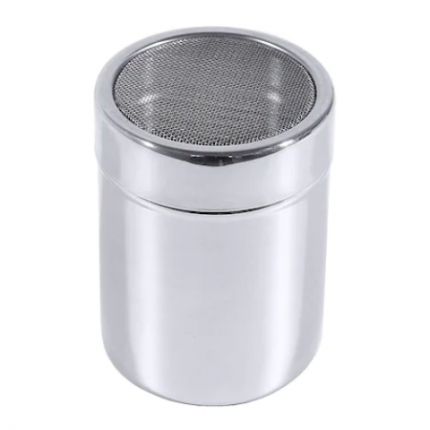 Solnita Pudra Inox 300 ml, cu Sita Fina si Capac, pentru Zahar Pudra, Cacao, Scortisoara, Decorare Cappuccino si Prajituri [0]