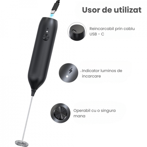 Mixer Spuma Lapte Electric HASEPE, Reincarcabil USB C, Otel Inoxidabil, Motor 15000 RPM, Suport Depozitare, Ideal pentru Cafea, Latte, Cappuccino, Frappe, Matcha, Ciocolata Calda, Compact si Portabil [5]