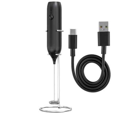 Accesorii si piese aparate cafea - Mixer Spuma Lapte Electric HASEPE, Reincarcabil USB C, Otel Inoxidabil, Motor 15000 RPM, Suport Depozitare, Ideal pentru Cafea, Latte, Cappuccino, Frappe, Matcha, Ciocolata Calda, Compact si Portabil
