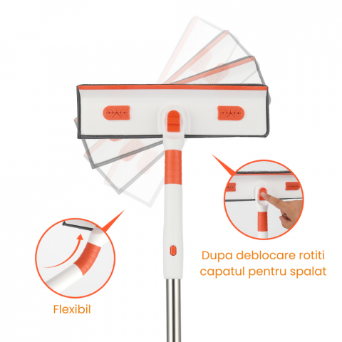 Stergator Geamuri Telescopic Multifunctional HASEPE, Maner Extensibil 29–226 cm, Racleta Cauciuc, 2 Lavete Microfibra, Curatare Geamuri, Gresie, Faianta, Podea, Gri [1]