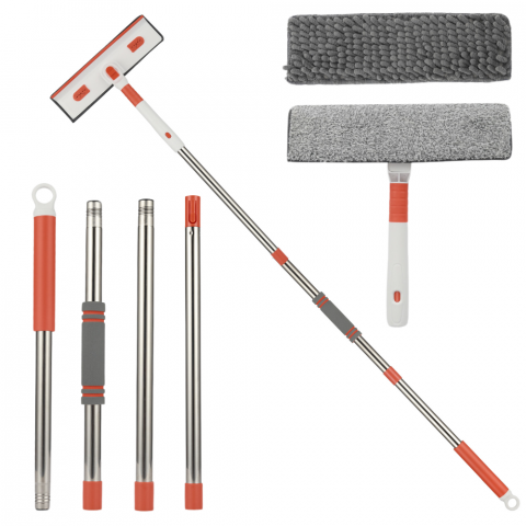 Stergatoare geam - Stergator Geamuri Telescopic Multifunctional HASEPE, Maner Extensibil 29–226 cm, Racleta Cauciuc, 2 Lavete Microfibra, Curatare Geamuri, Gresie, Faianta, Podea, Gri