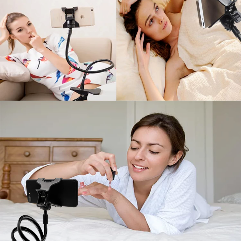 Suport pentru telefon, flexibil pana la 360 grade, prindere pentru masa sau birou, Negru [2]