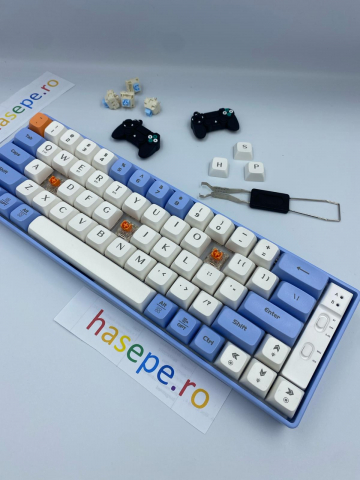 Tastatura Mecanica pentru Gaming, Langtu GK65 Blue Edition, Iluminare RGB, Baterie incorporata , Autonomie pana la 10 ore, 3 moduri de conectare Wireless 2,4g, Bluetooth 5,1 si USB [3]