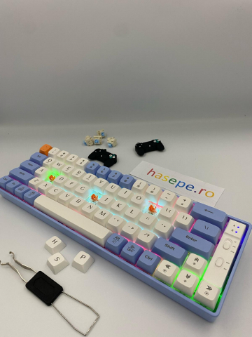 Tastatura Mecanica pentru Gaming, Langtu GK65 Blue Edition, Iluminare RGB, Baterie incorporata , Autonomie pana la 10 ore, 3 moduri de conectare Wireless 2,4g, Bluetooth 5,1 si USB [6]