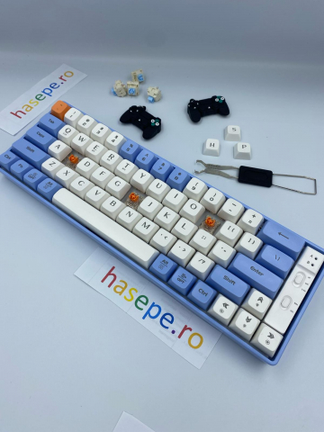 Tastatura Mecanica pentru Gaming, Langtu GK65 Blue Edition, Iluminare RGB, Baterie incorporata , Autonomie pana la 10 ore, 3 moduri de conectare Wireless 2,4g, Bluetooth 5,1 si USB [4]