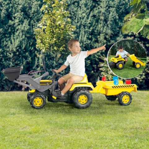 Tractor cu Pedale pentru copii HASEPE, Excavator si Remorca, Accesorii incluse 171 x 45 x 52cm [2]