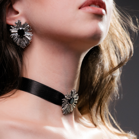 COLIERE - Colier tip choker din argint Kayts cu zirconia neagră
