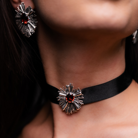 COLIERE - Colier tip choker din argint Kayts cu zirconia roșie