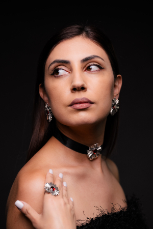 Colier tip choker din argint Kayts cu zirconia roșie [1]