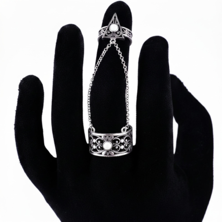 INELE CU LANȚ CU PIETRE - inel cu lant fin argint 925 Sageata Zeitei Solaris HAYASA