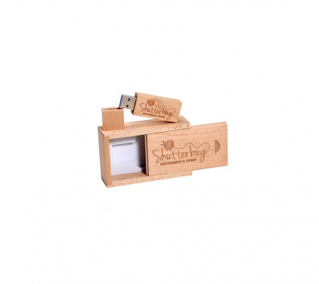 Memorie Usb Lemn - Cutie si Stick Usb 3.0 Lemn Model Dreptunghiular