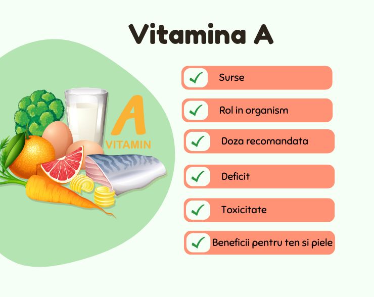 Vitamina A: surse, rol in organism, doza recomandata, deficit, toxicitate, beneficii pentru ten si piele
