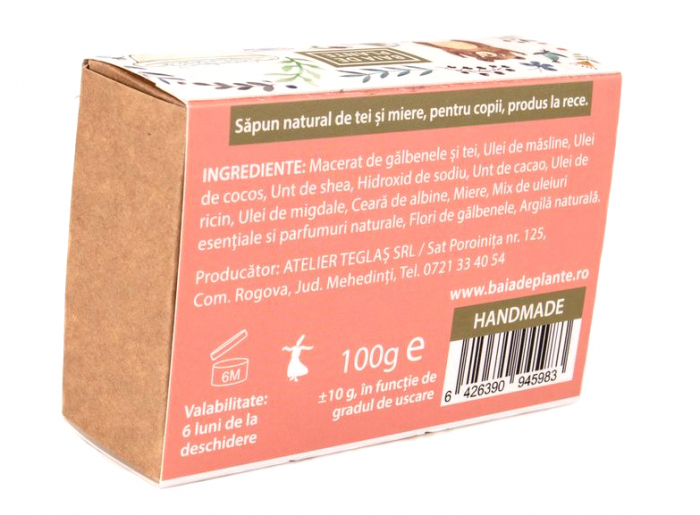 Sapun Natural Pentru Copii - Tei si Miere, Baia de Plante, 100g [3]
