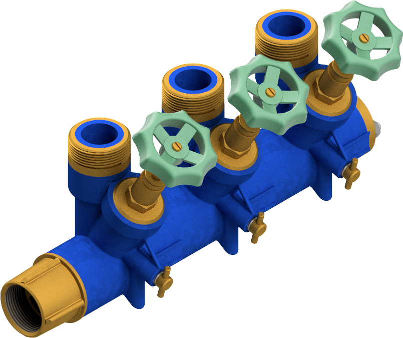 Distribuitor Modular Apă Caldă și Rece, 1 1/4", 2–11 Circuite Complet Asamblat [2]