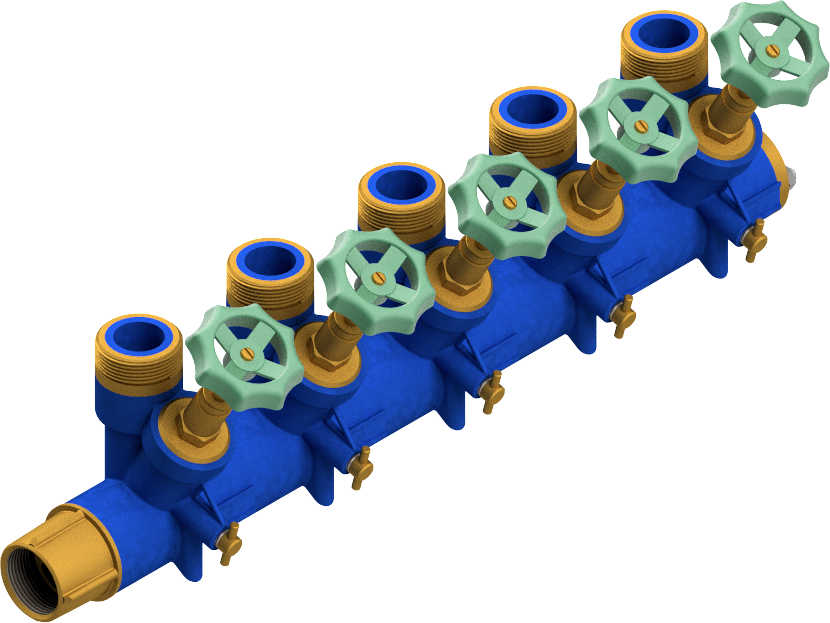 Distribuitor Modular Apă Caldă și Rece, 1 1/4", 2–11 Circuite Complet Asamblat [4]