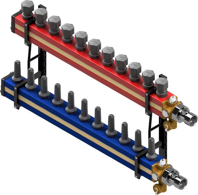 Distribuitor modular SBK – 2-14 circuite HVAC (încălzire & răcire) – complet asamblat [10]